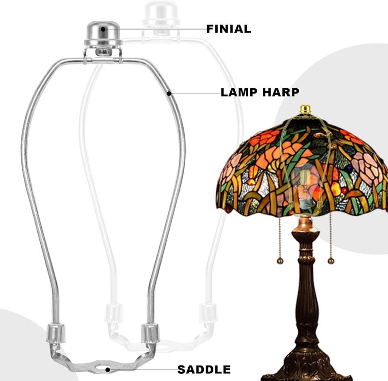 OMOBANU 9 Inch Antique Silver Lamp Shade Harp Holder - Detachable Lamp Shade Holder Replacement with Standard Harp Saddle & Lamps Finials, Metal Decorative Accessories and Parts Repair - Image 4
